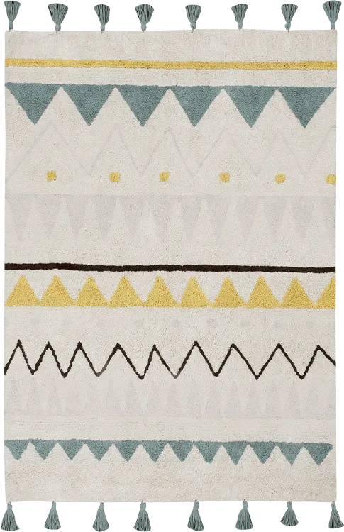 Kids Azteca Natural/Blue 4'7 x 6'7 Machine Washable Rug - Image 1