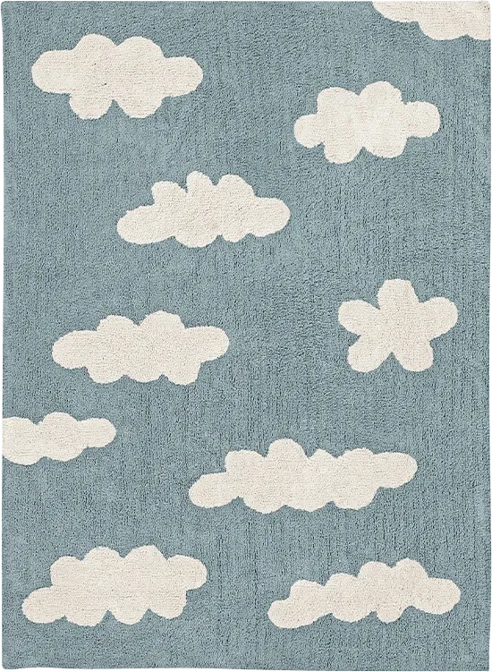 Kids Clouds Blue 4' x 5'3 Machine Washable Rug - Thumbnail - Image 1