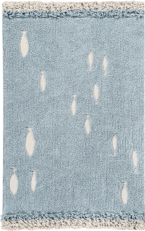 Kids Ocean Blue 4' x 6'3 Machine Washable Rug - Thumbnail - Image 1