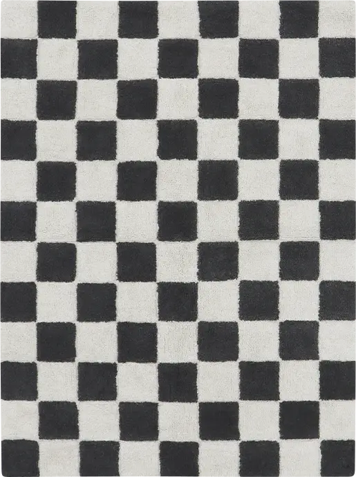 Kids Kitchen Tiles Dark Gray 4' x 5'3 Machine Washable Rug