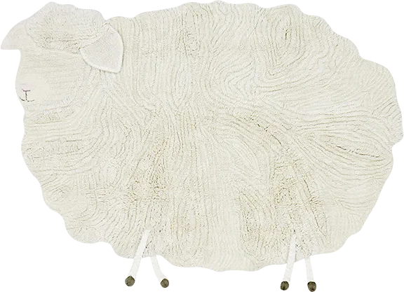 Kids Sheep White 4' x 5'7 Machine Washable Rug - Image 1