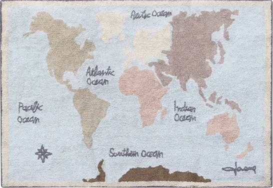 Kids Vintage Map Multi 4'7 x 6'7 Machine Washable Rug