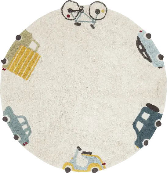 Kids Wheels Multi 4'7 Machine Washable Round Rug