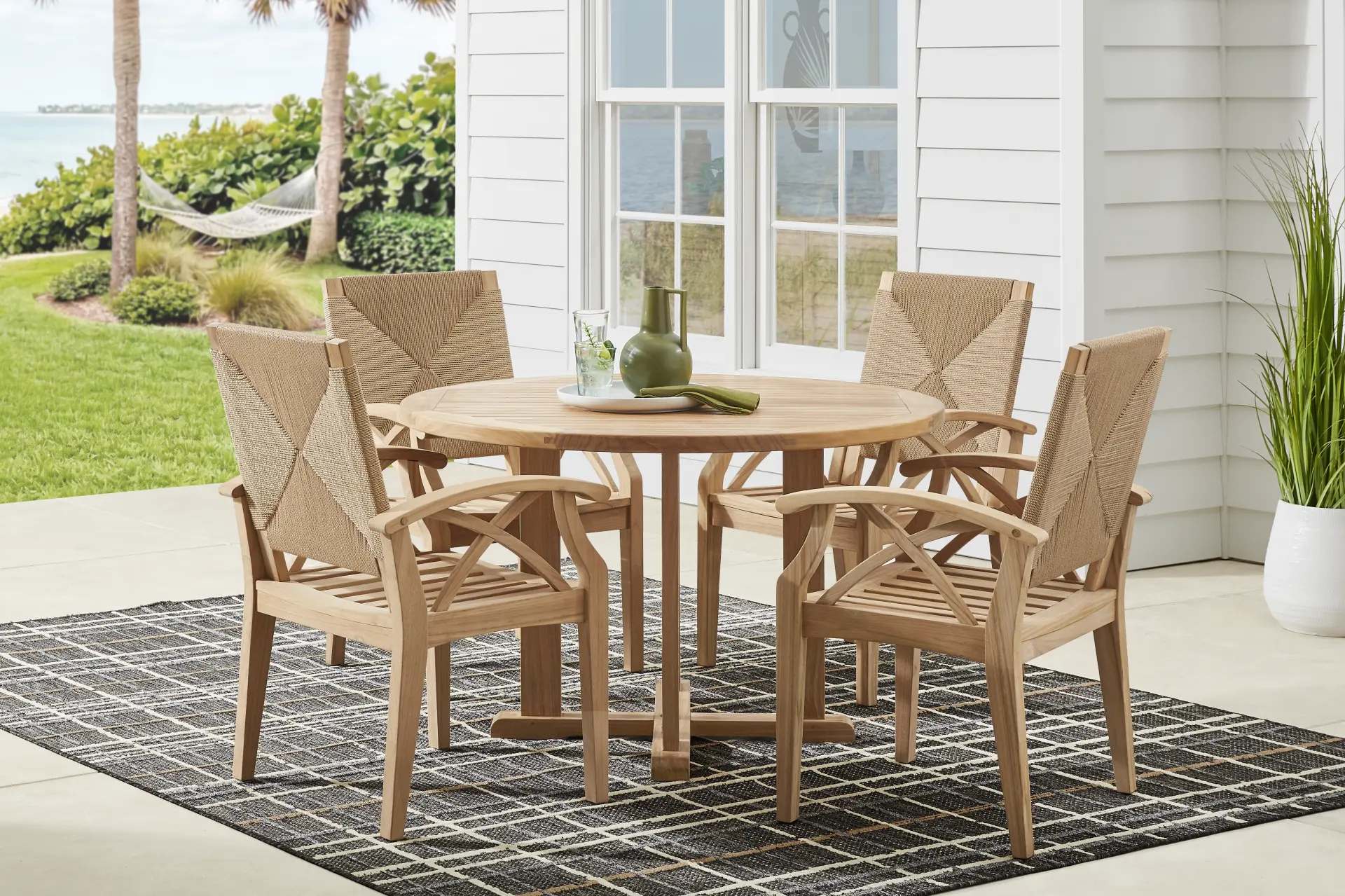 Pleasant Bay Woven Teak 5 Pc Round Outdoor Dining Set