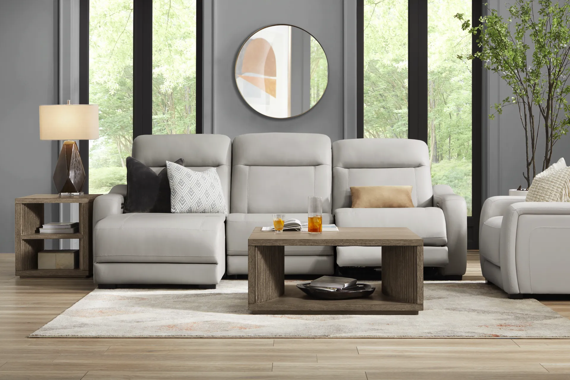 Newport Gray Leather 3 Pc Dual Power Reclining Sectional - Image 2