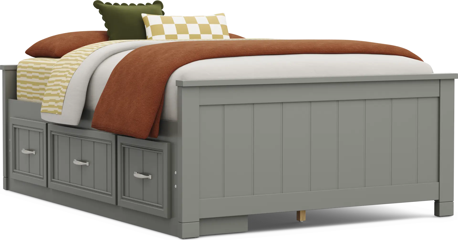Kids Cottage Colors 2.0 Gray Full Low Profile Bed with Storage Side Rail