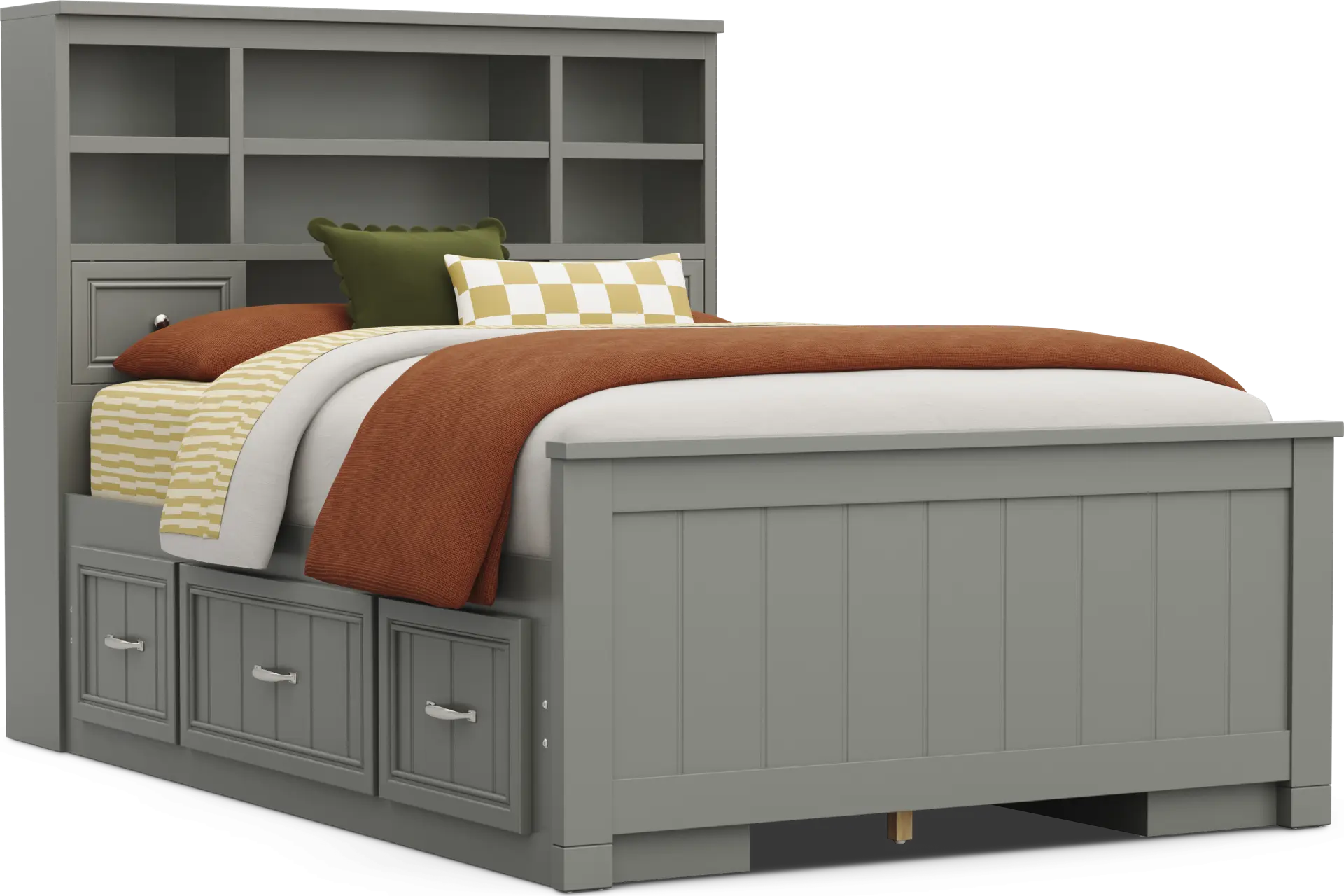 Kids Cottage Colors 2.0 Gray Full Bookcase Bed with 2 Storage Side Rails