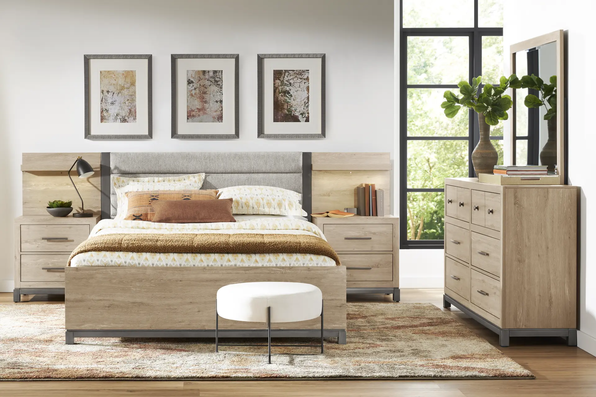Maxton Place Natural 9 Pc Queen Bedroom