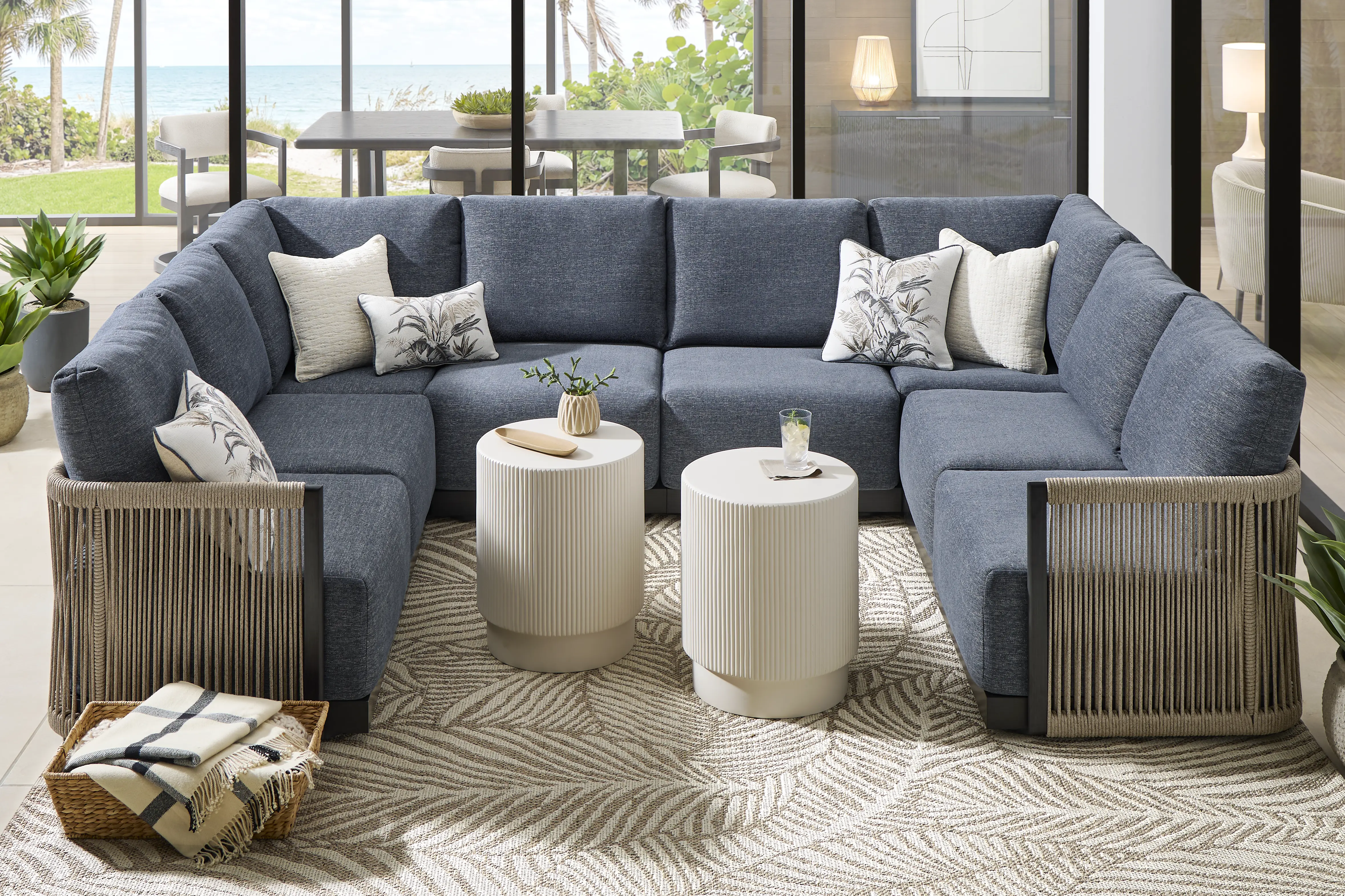 Lanai Black 8 Pc Outdoor Sectional with Mineral Cushions - Image 1
