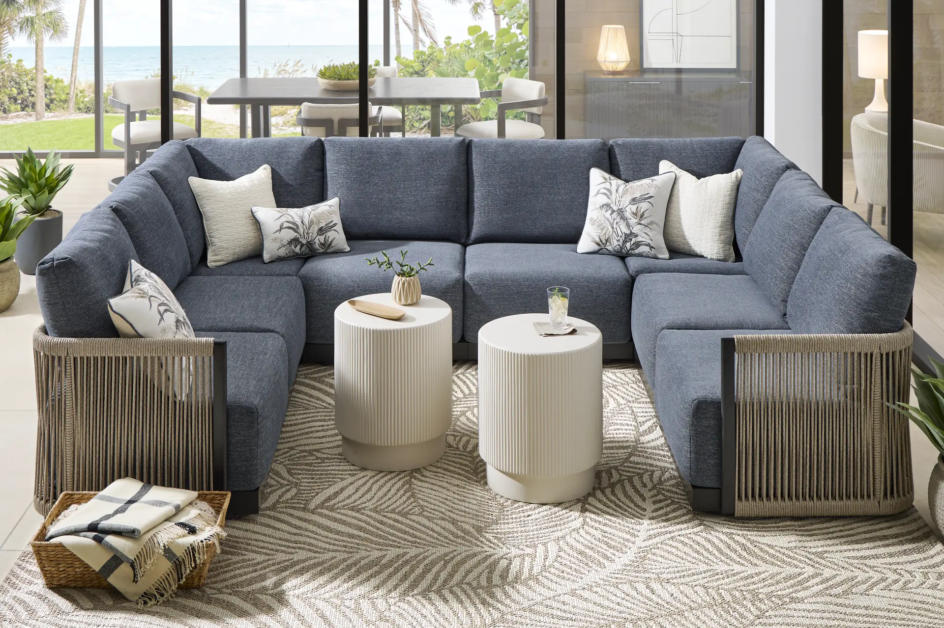 Lanai Black 8 Pc Outdoor Sectional with Mineral Cushions