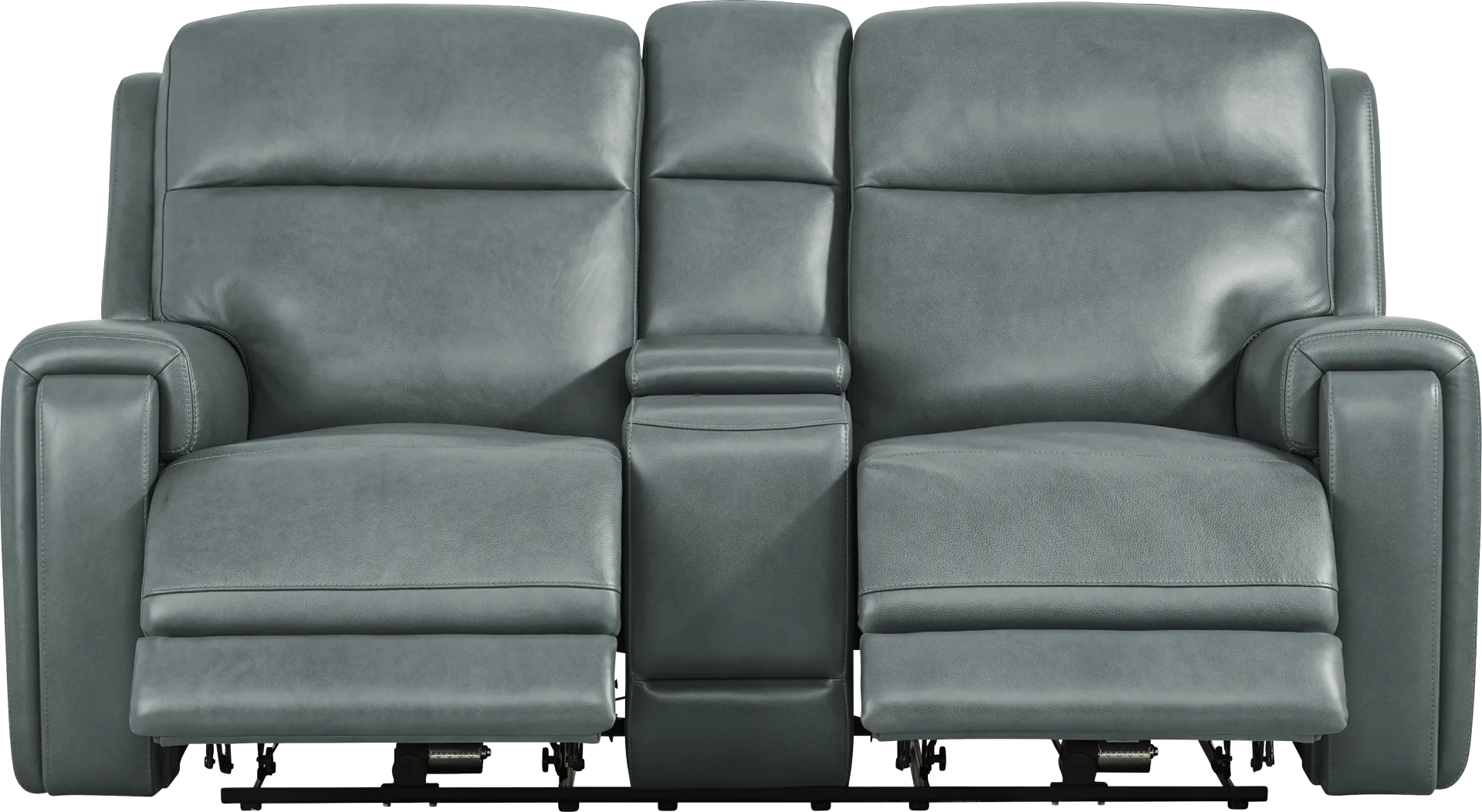 Genesis Blue Leather Dual Power Reclining Console Loveseat - Image 1