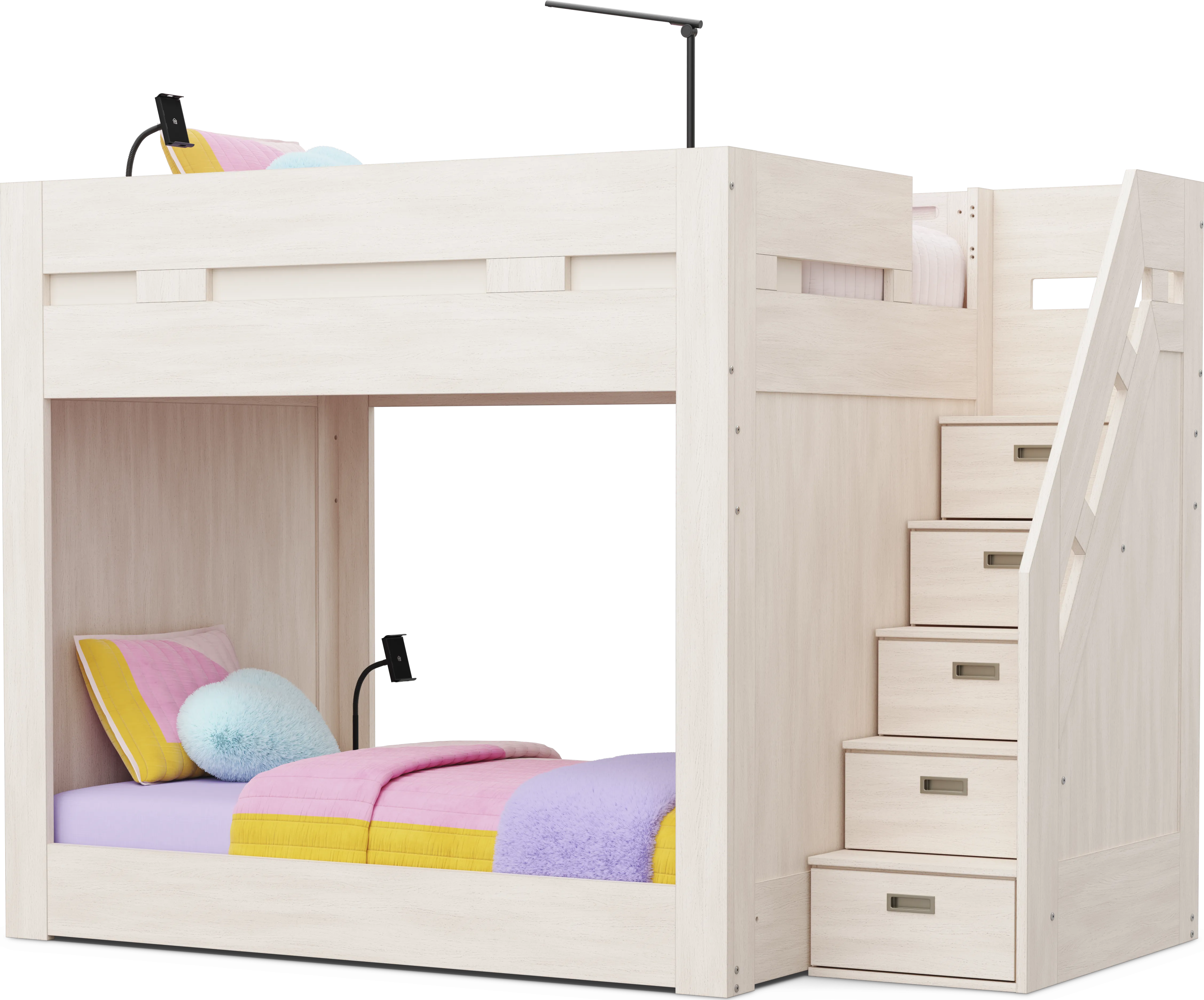 Kids Sierra Summit Linen Twin/Twin Step Bunk Bed with 2 Tech Consoles and 2 Closed End Panels - Thumbnail - Image 1