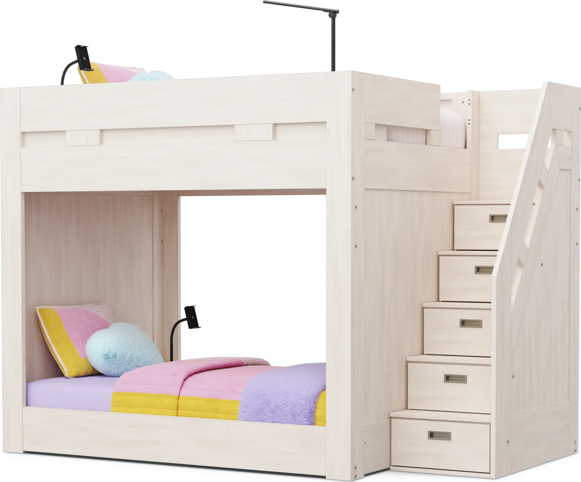 Kids Sierra Summit Linen Twin/Twin Step Bunk Bed with 2 Tech Consoles and 2 Closed End Panels