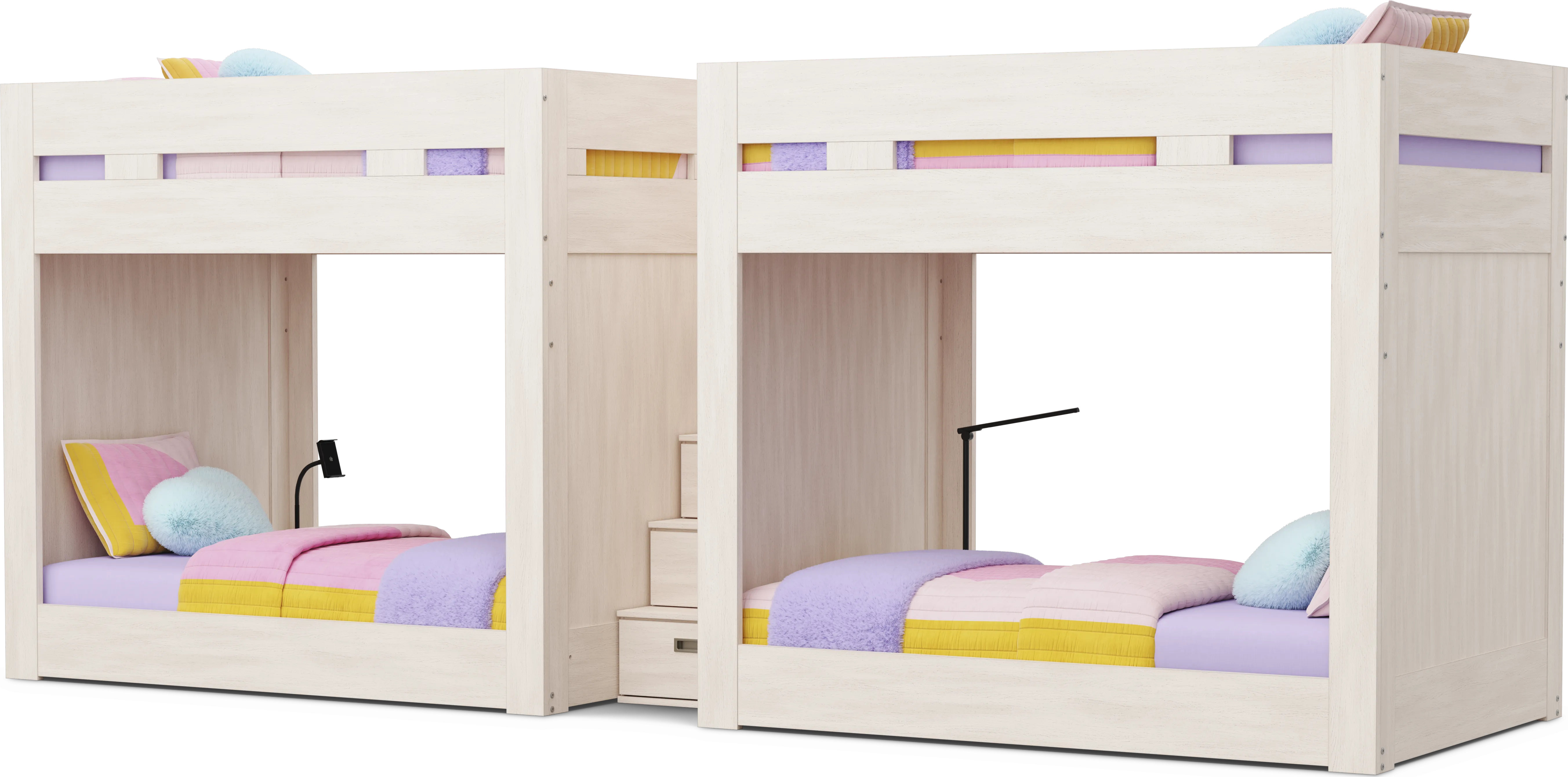 Kids Sierra Summit Linen Twin/Full Double Length Quad Step Bunk Bed with 2 Tech Consoles - Thumbnail - Image 1