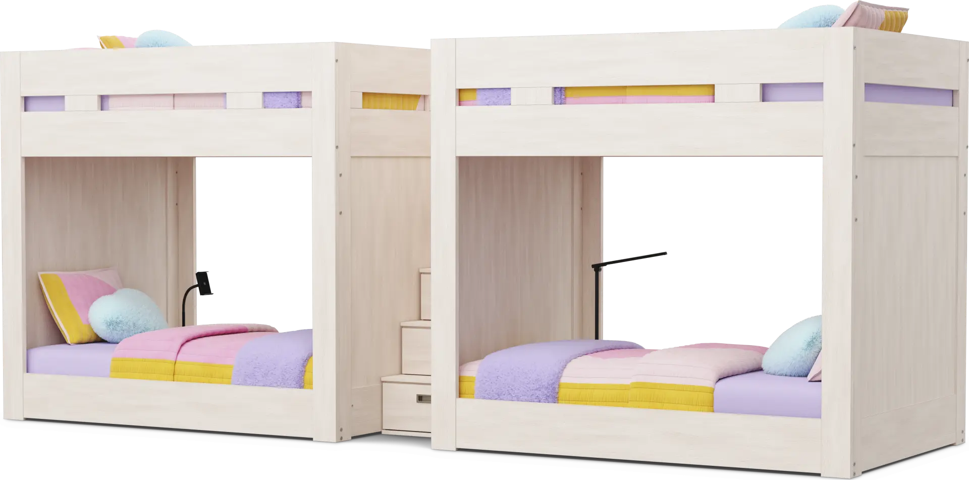 Kids Sierra Summit Linen Twin/Full Double Length Quad Step Bunk Bed with 2 Tech Consoles