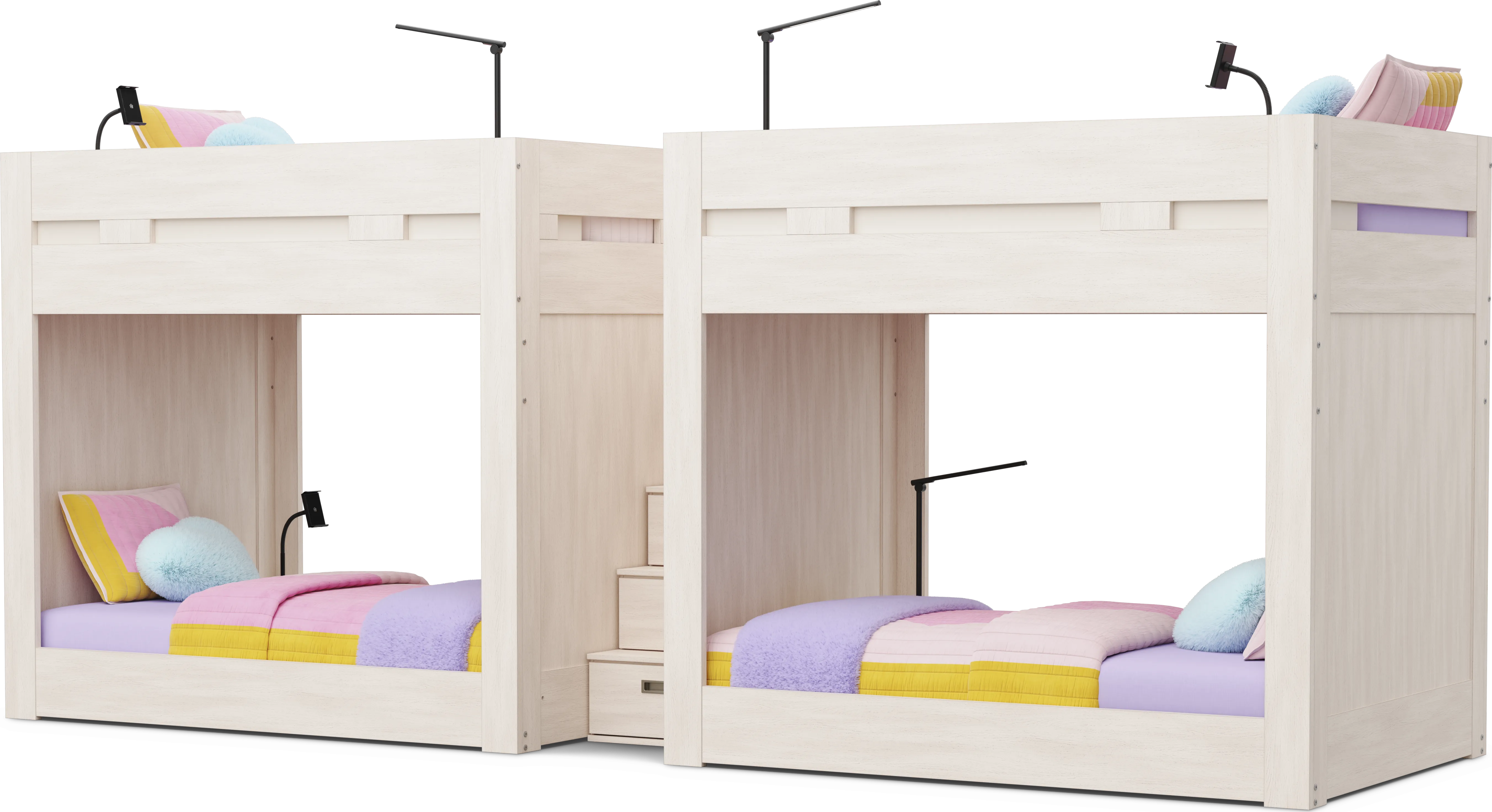 Kids Sierra Summit Linen Twin/Twin Double Length Quad Step Bunk Bed with 4 Tech Consoles - Thumbnail - Image 1