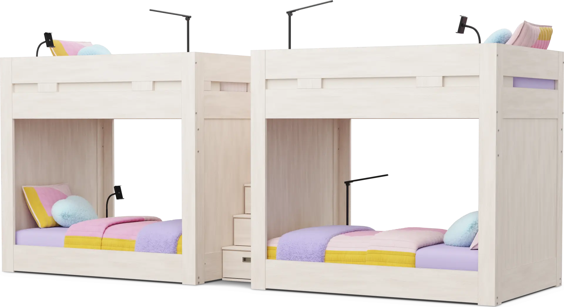 Kids Sierra Summit Linen Twin/Twin Double Length Quad Step Bunk Bed with 4 Tech Consoles