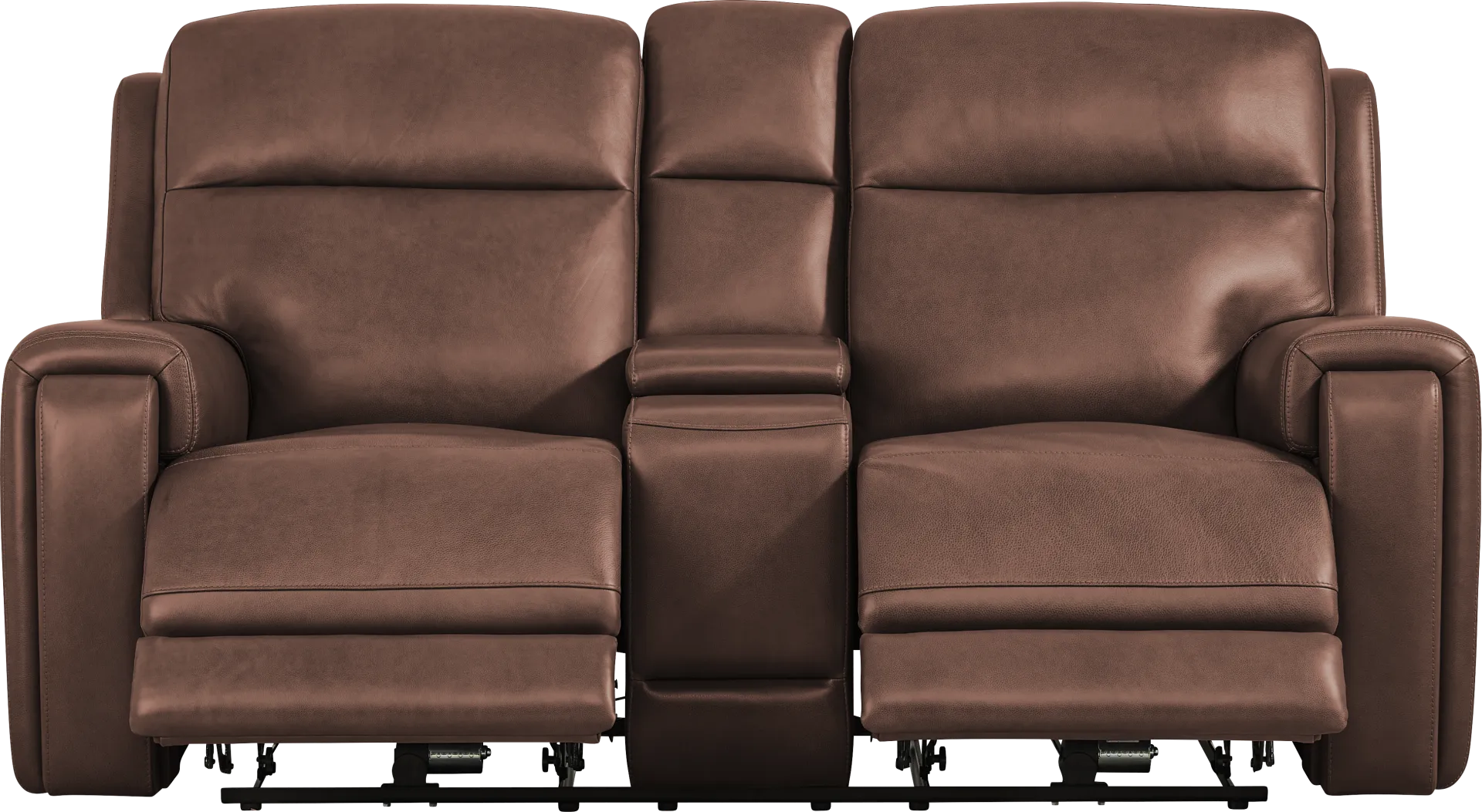 Genesis Brown Leather Dual Power Reclining Console Loveseat - Image 1