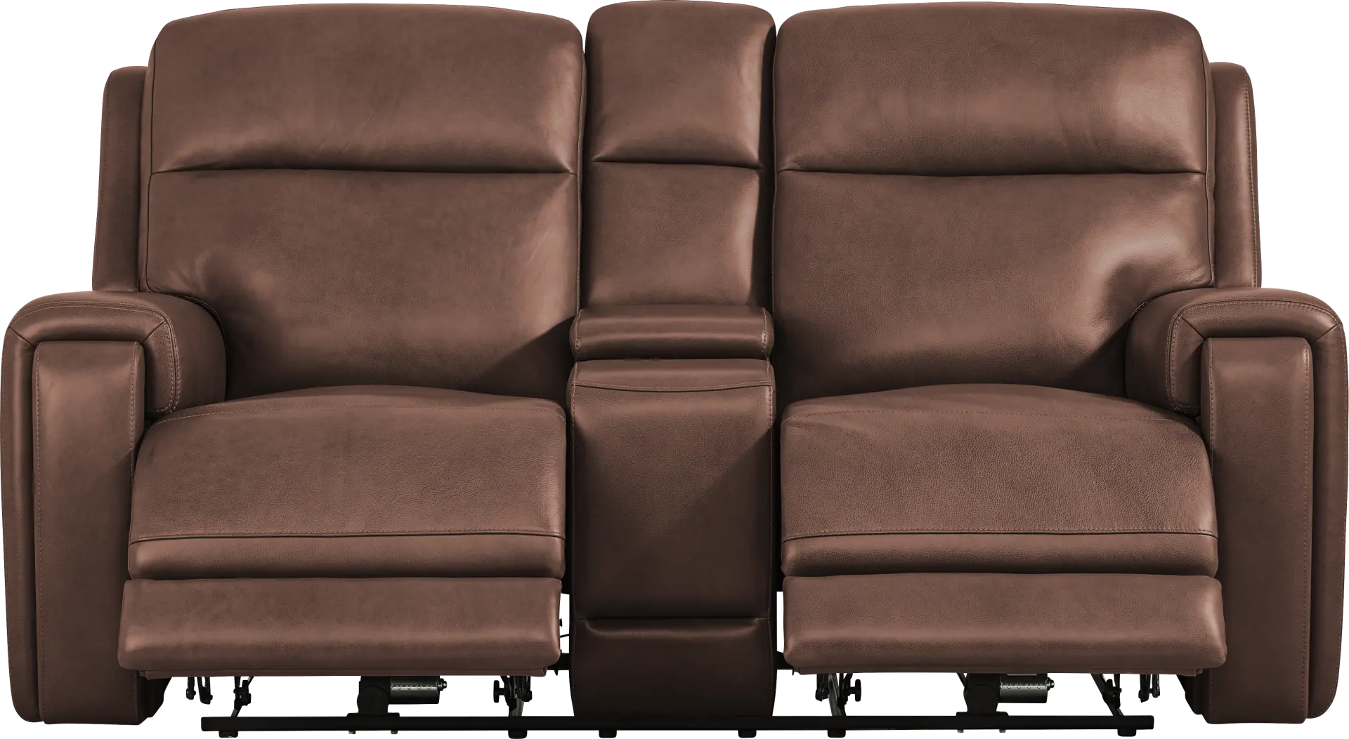 Genesis Brown Leather Dual Power Reclining Console Loveseat