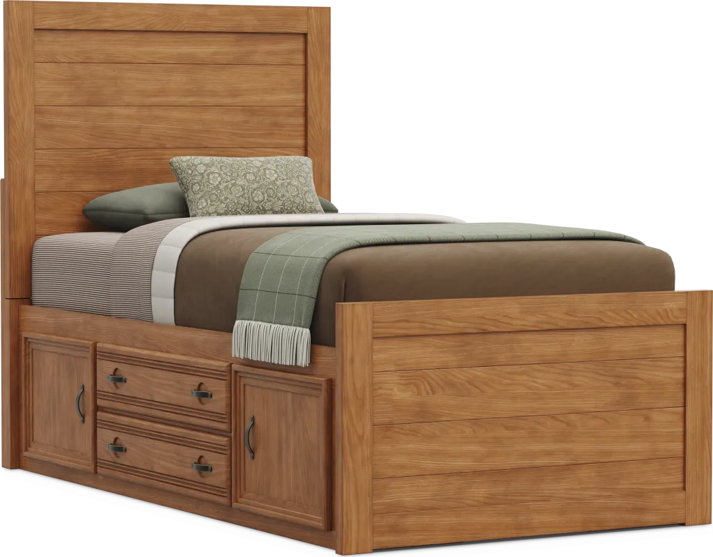 Kids Creekside 3.0 Chestnut Color Twin Panel Bed with 2 Storage Side Rails