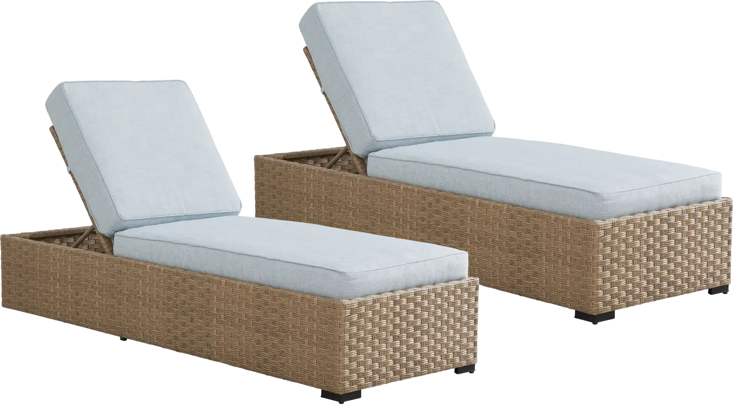 Rialto II Natural Outdoor Chaise with Sky Cushions, Set of 2