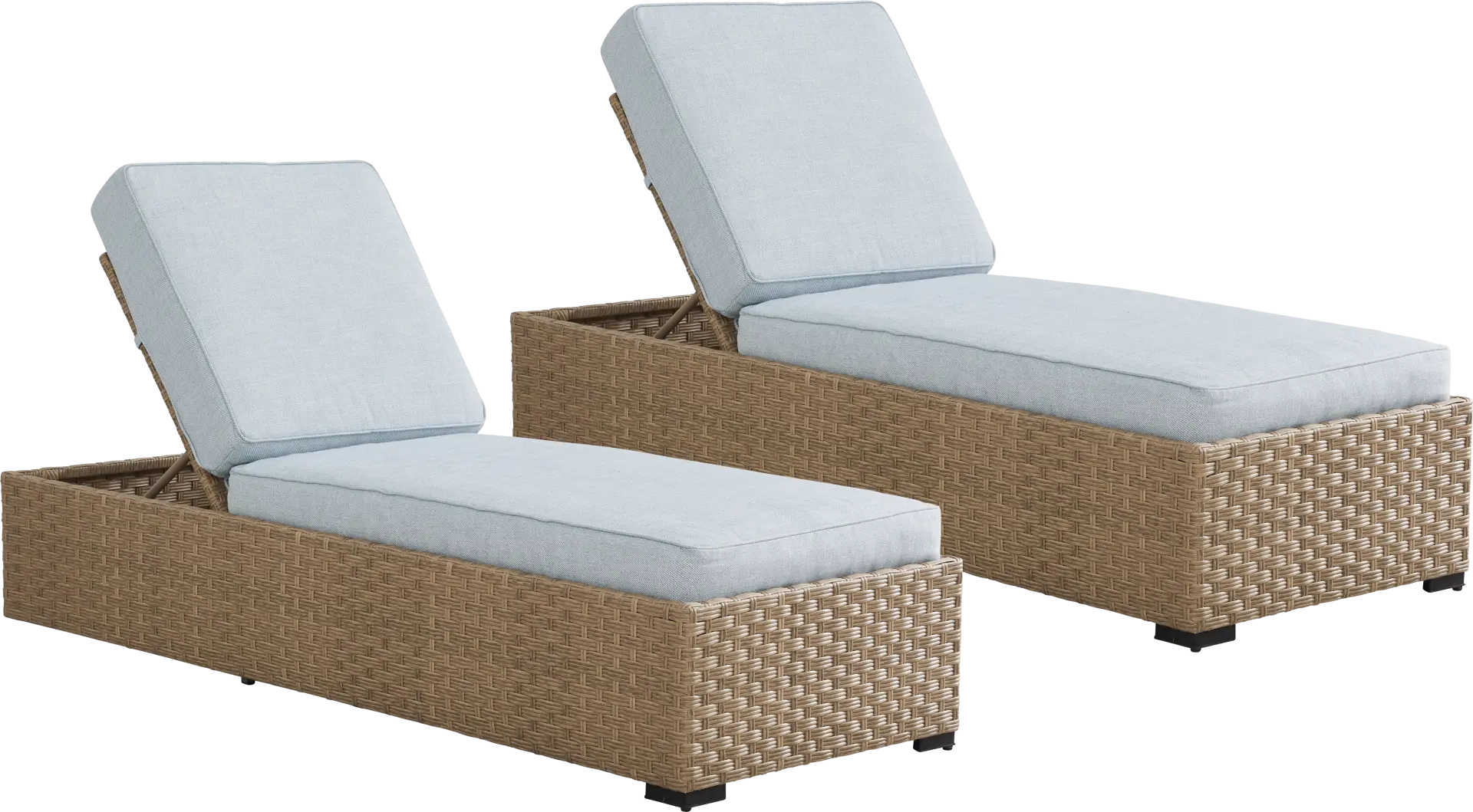 Rialto II Natural Outdoor Chaise with Sky Cushions, Set of 2