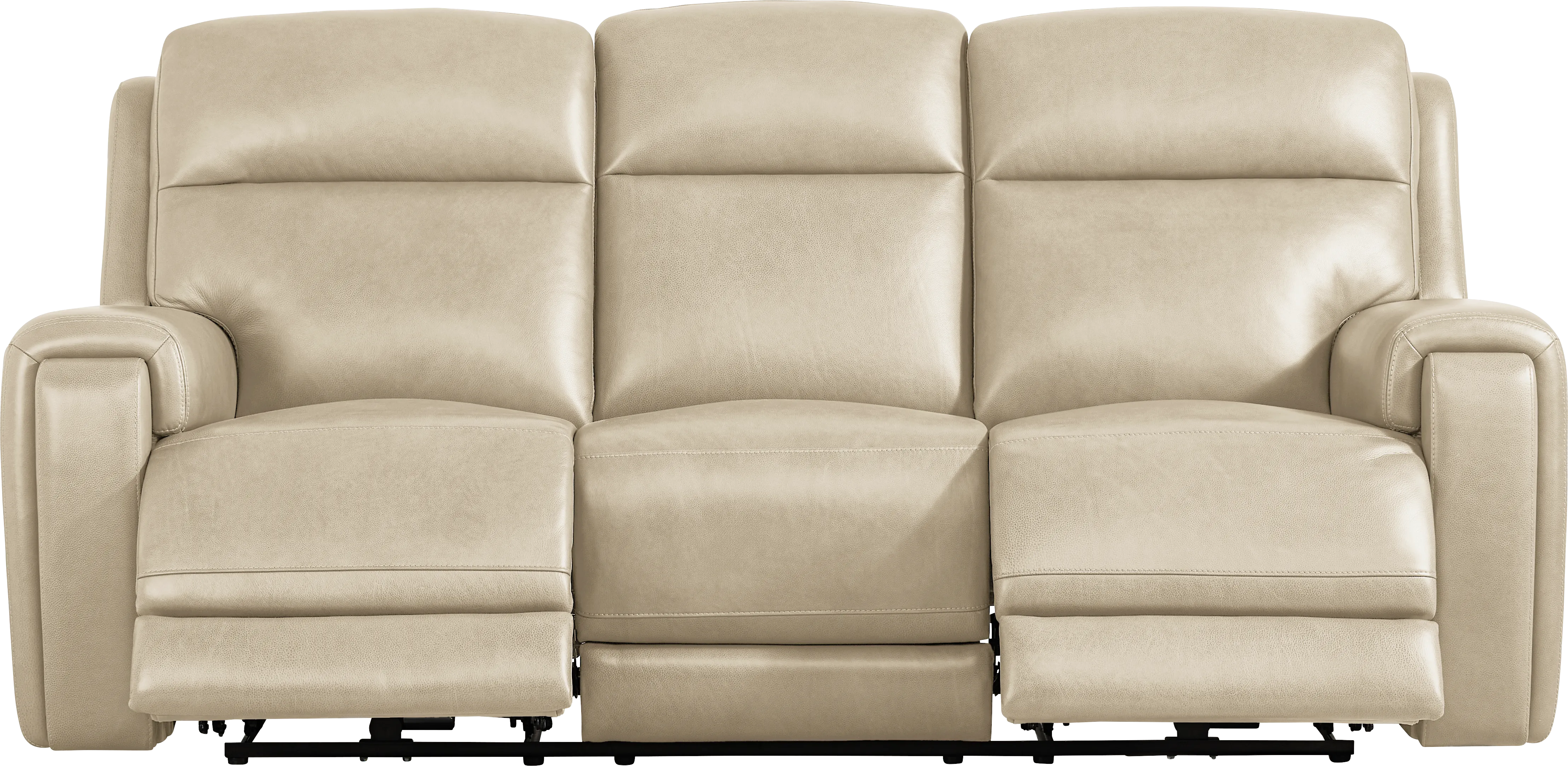 Genesis Beige Leather Dual Power Reclining Sofa - Image 1