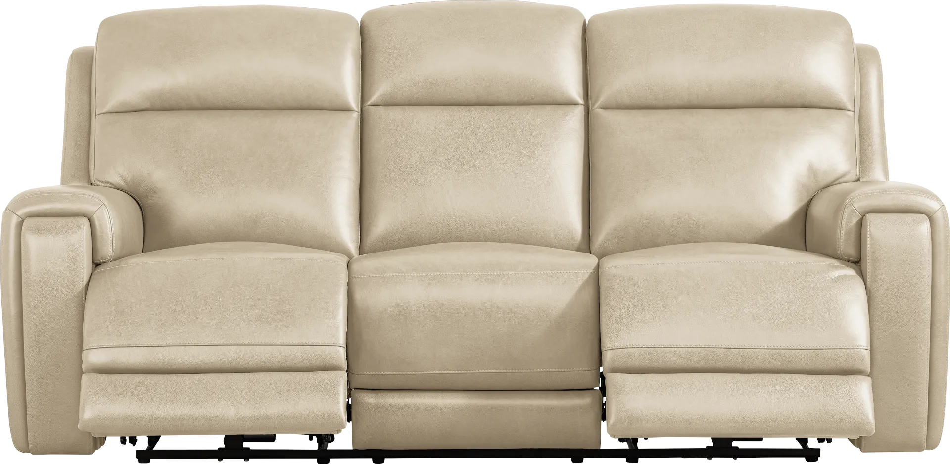 Genesis Beige Leather Dual Power Reclining Sofa - Image 1