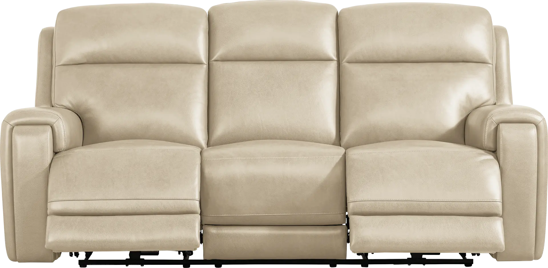 Genesis Beige Leather Dual Power Reclining Sofa