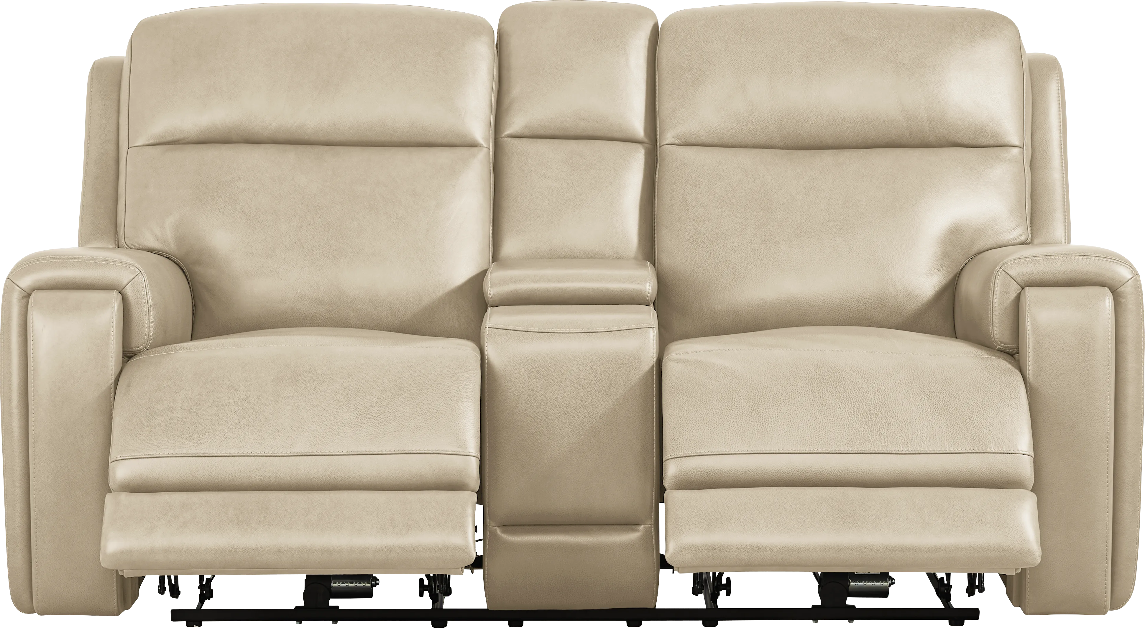 Genesis Beige Leather Dual Power Reclining Console Loveseat - Image 1