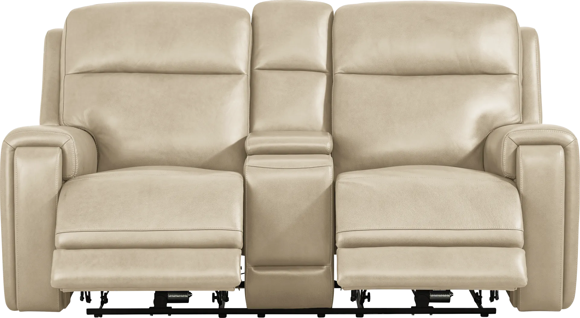 Genesis Beige Leather Dual Power Reclining Console Loveseat - Image 1
