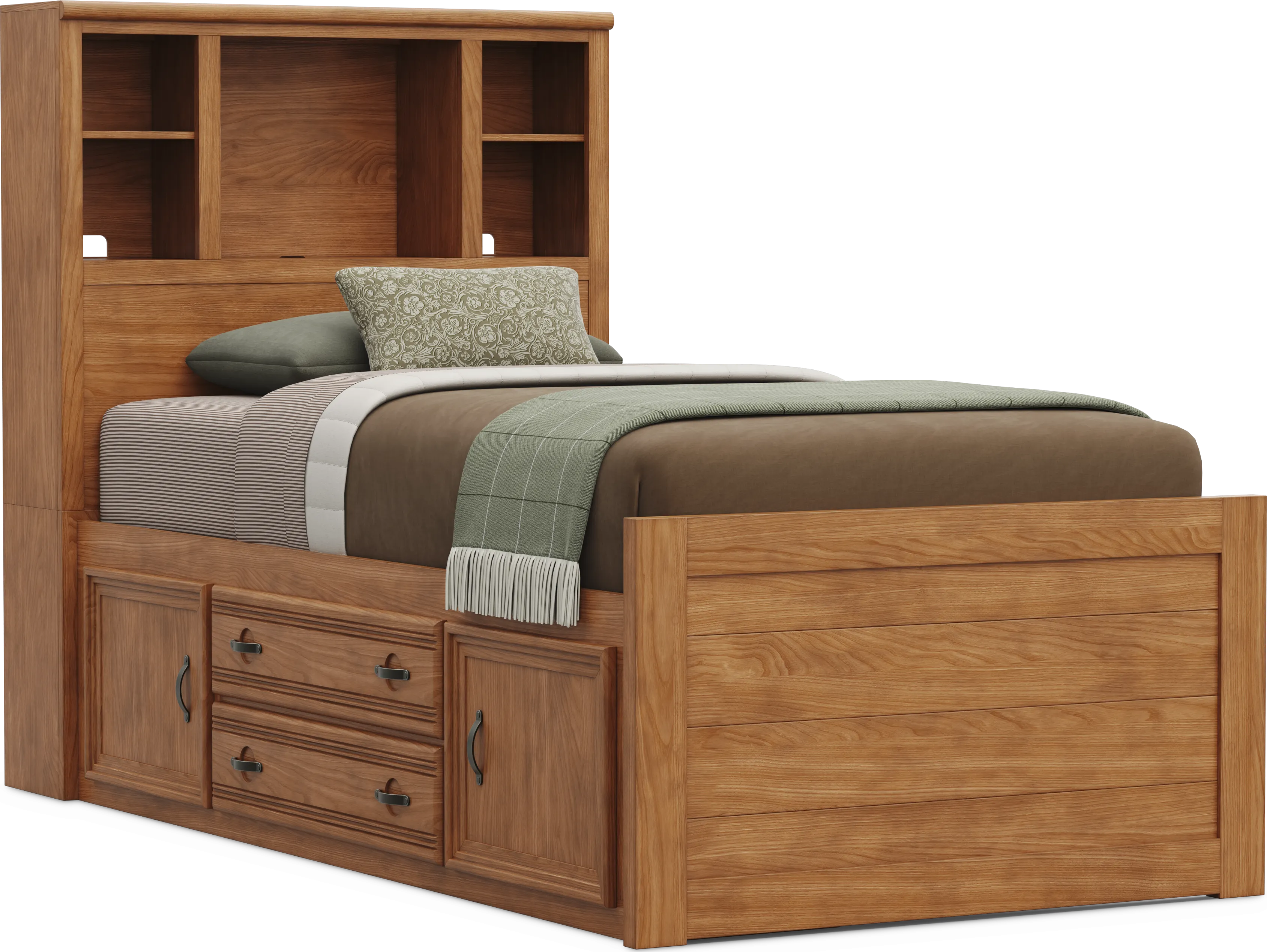 Kids Creekside 3.0 Chestnut Color Twin Bookcase Bed with Storage Side Rail - Thumbnail - Image 1