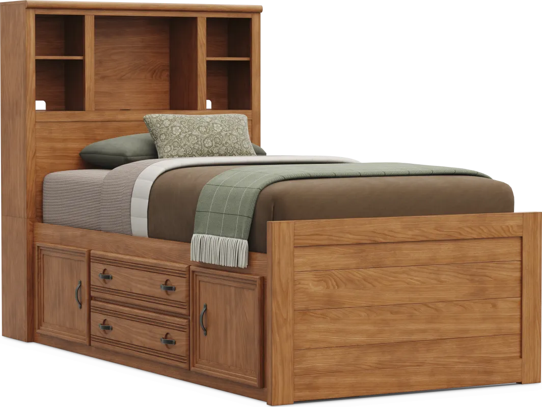 Kids Creekside 3.0 Chestnut Color Twin Bookcase Bed with Storage Side Rail