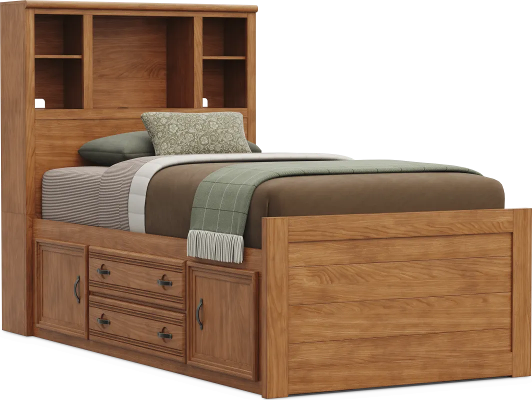 Kids Creekside 3.0 Chestnut Color Twin Bookcase Bed with 2 Storage Side Rails