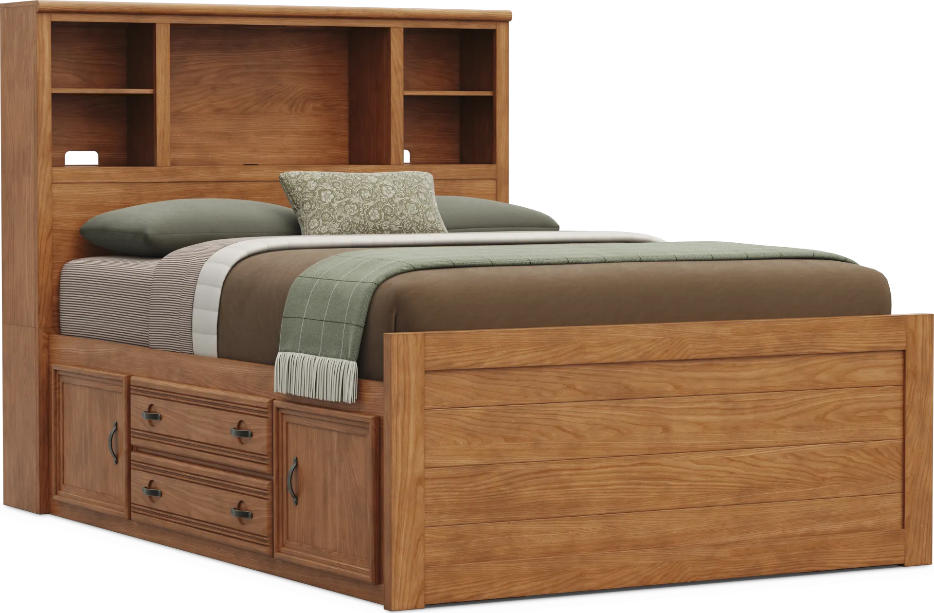 Kids Creekside 3.0 Chestnut Color Full Bookcase Bed with 2 Storage Side Rails - Image 1