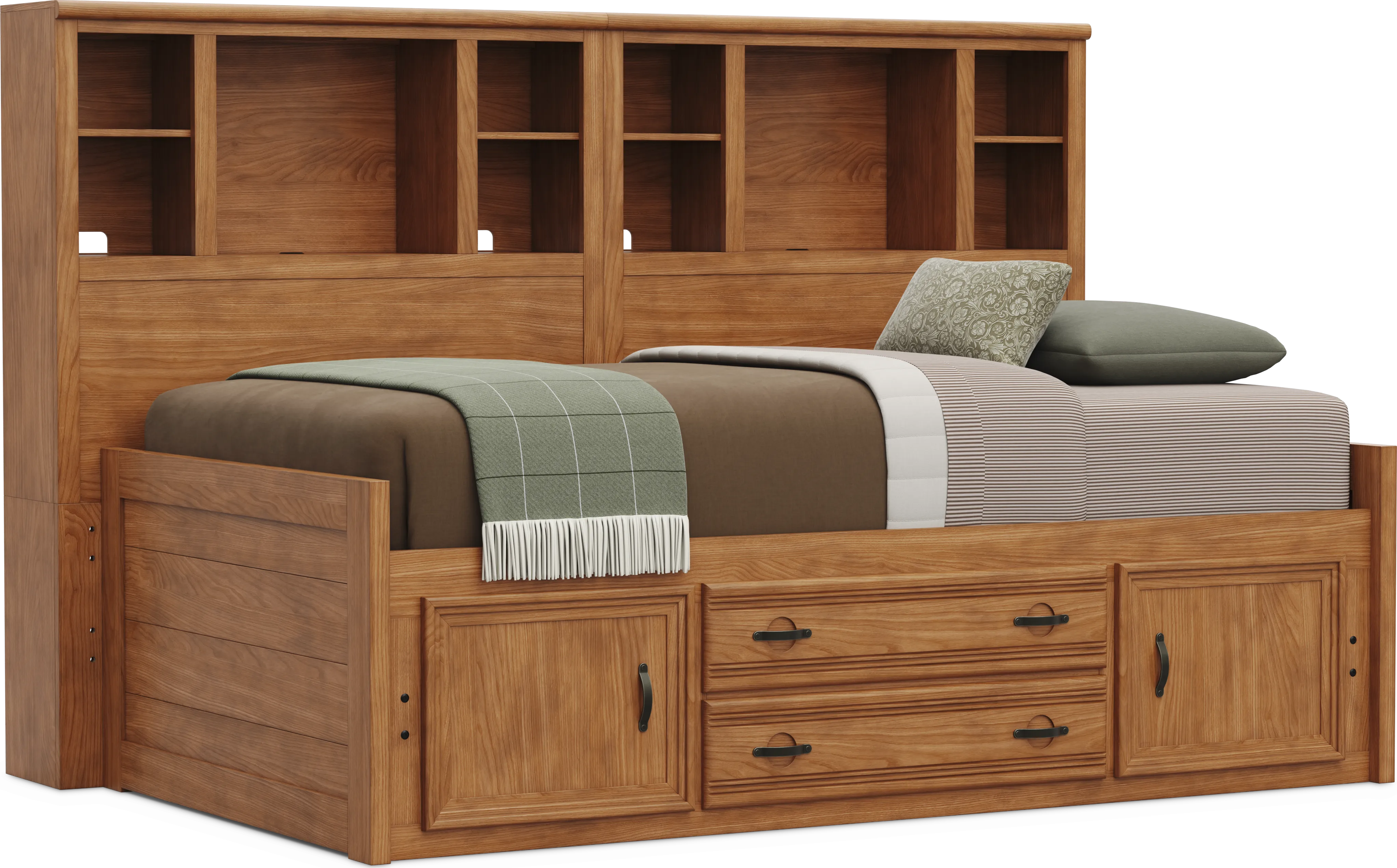 Kids Creekside 3.0 Chestnut Color Twin Bookcase Wall Bed with Storage Side Rail - Thumbnail - Image 1