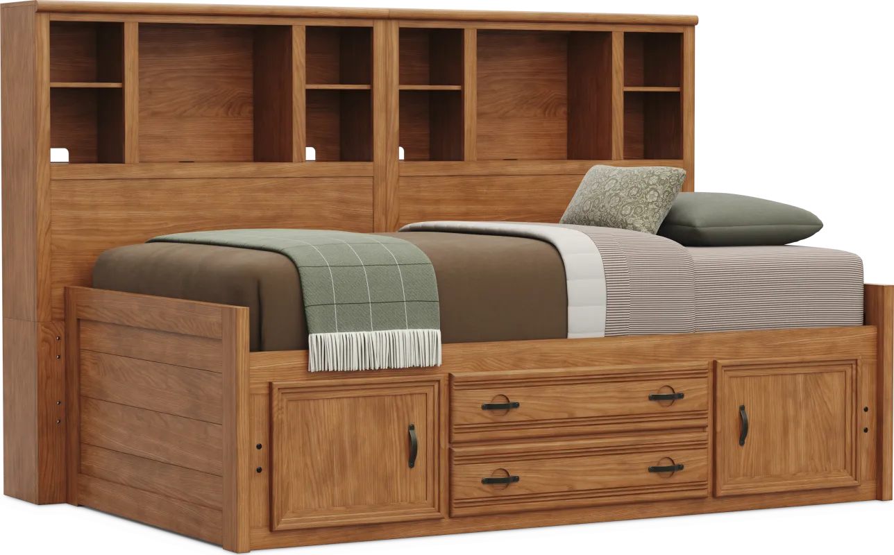 Kids Creekside 3.0 Chestnut Color Twin Bookcase Wall Bed with Storage Side Rail