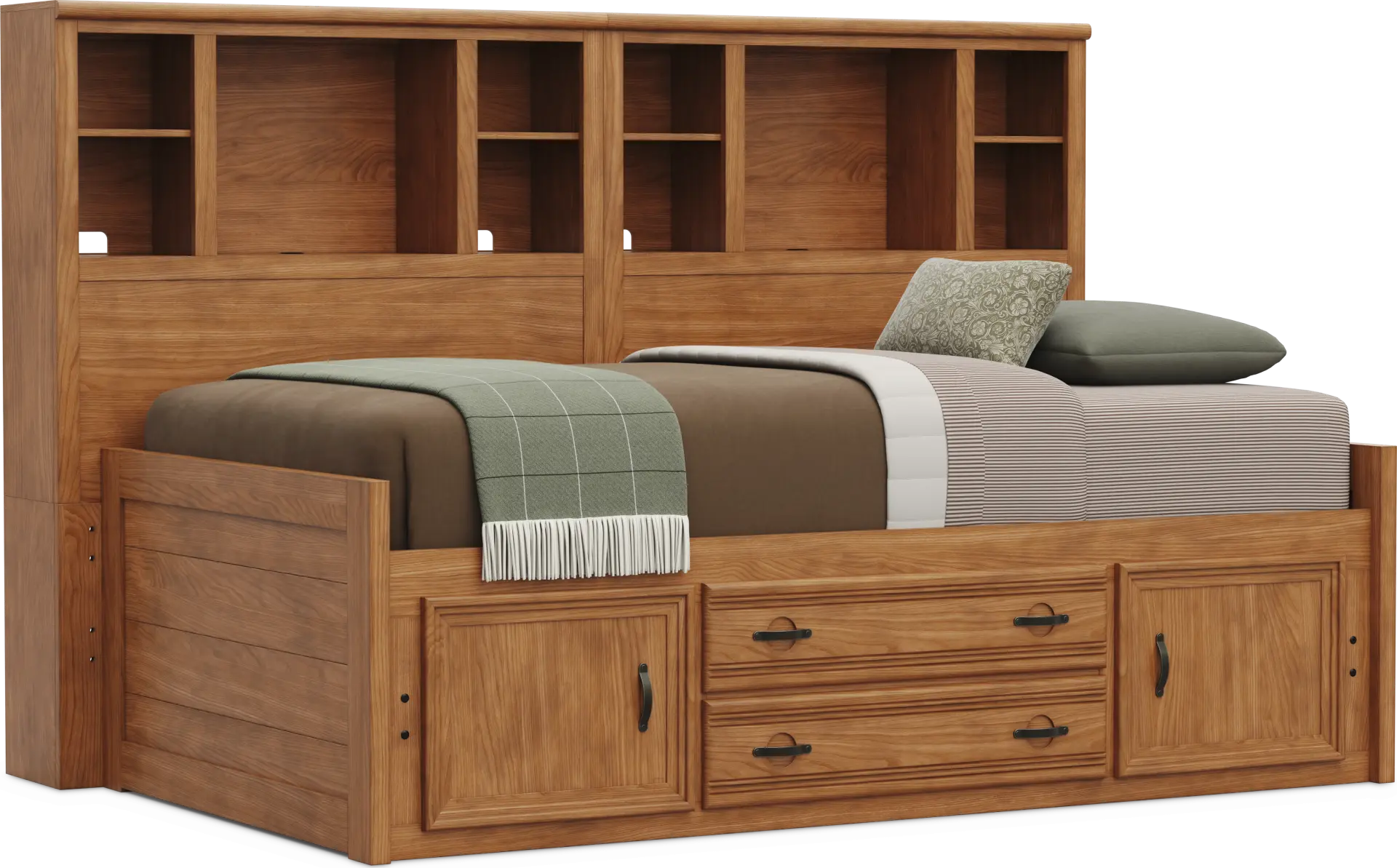 Kids Creekside 3.0 Chestnut Color Twin Bookcase Wall Bed with Storage Side Rail