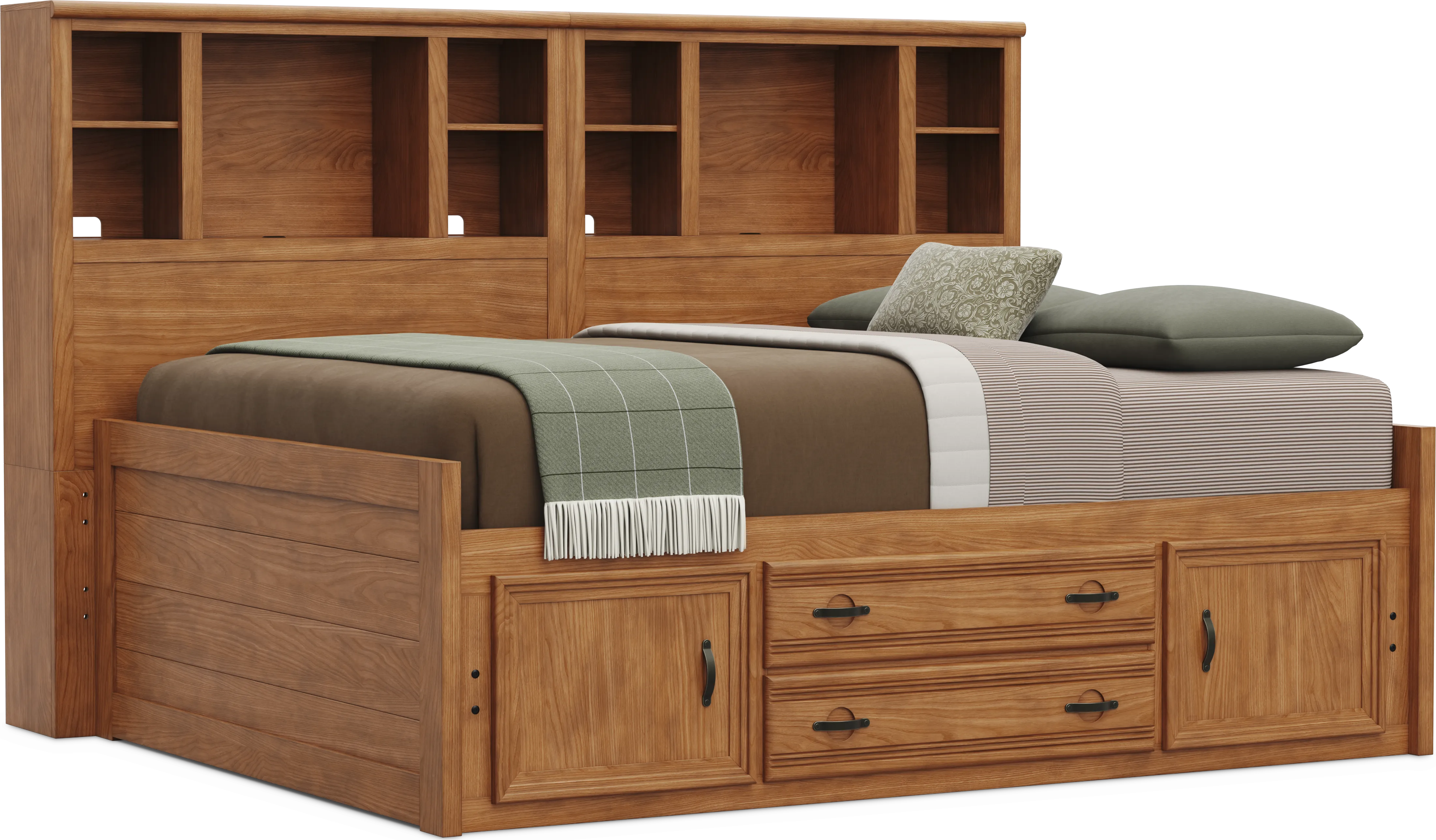 Kids Creekside 3.0 Chestnut Color Full Bookcase Wall Bed with Storage Side Rail - Thumbnail - Image 1