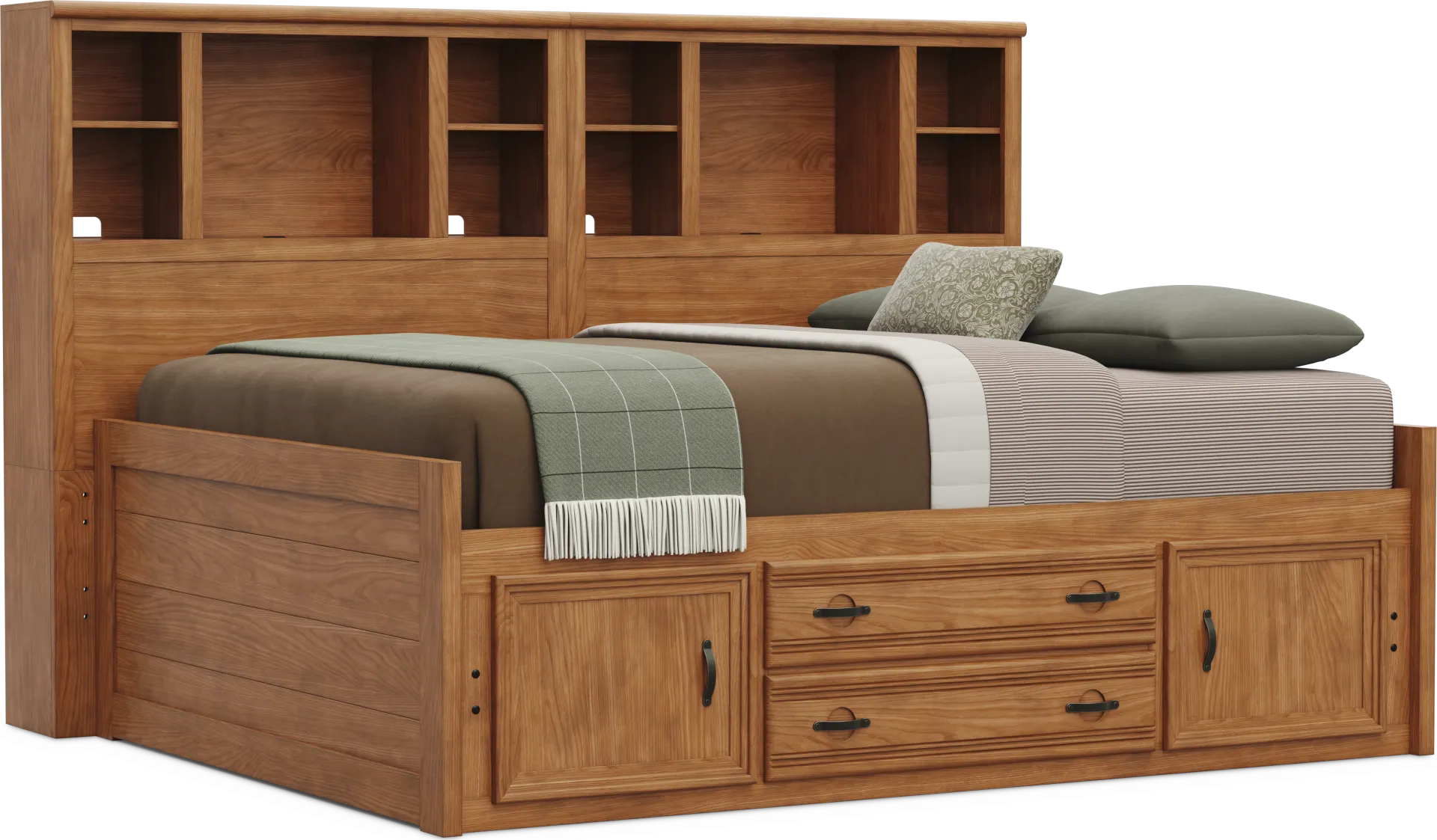 Kids Creekside 3.0 Chestnut Color Full Bookcase Wall Bed with Storage Side Rail - Image 1