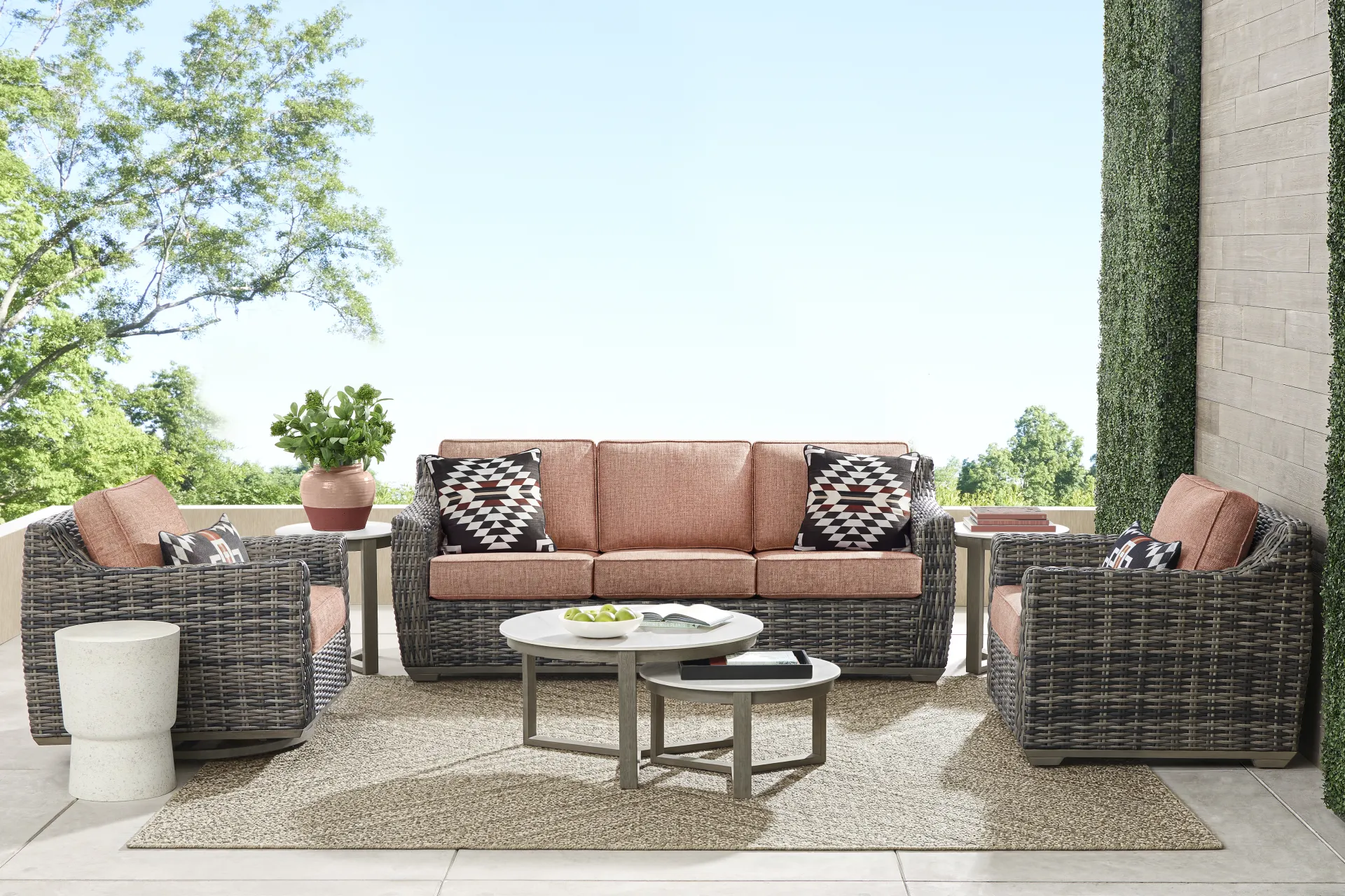 Montecello Gray Outdoor Sofa with Terracotta Cushions - Image 2