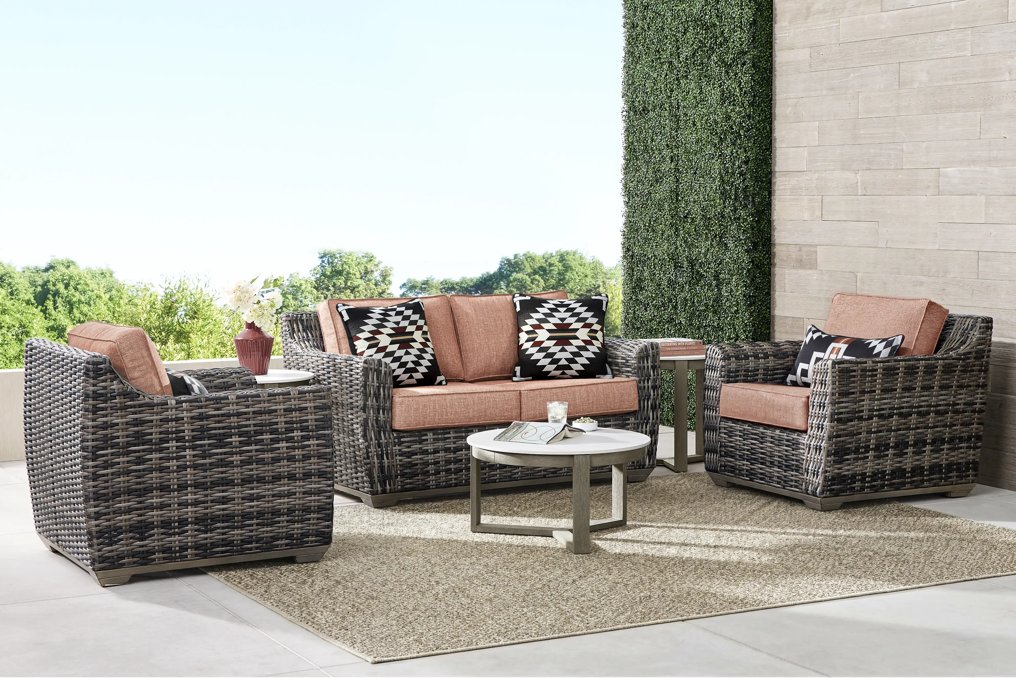 Montecello Gray 5 Pc Outdoor Seating Set with Terracotta Cushions - Thumbnail - Image 1