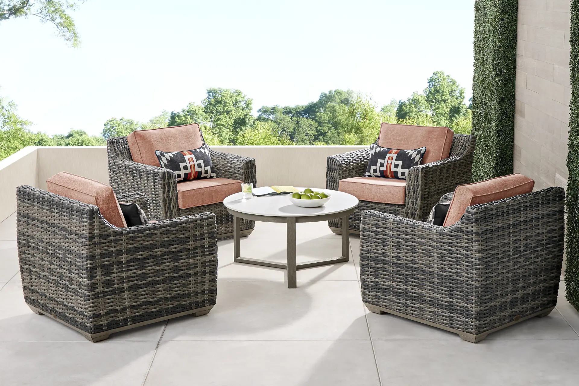 Montecello Gray 5 Pc Outdoor Chat Set with Terracotta Cushions