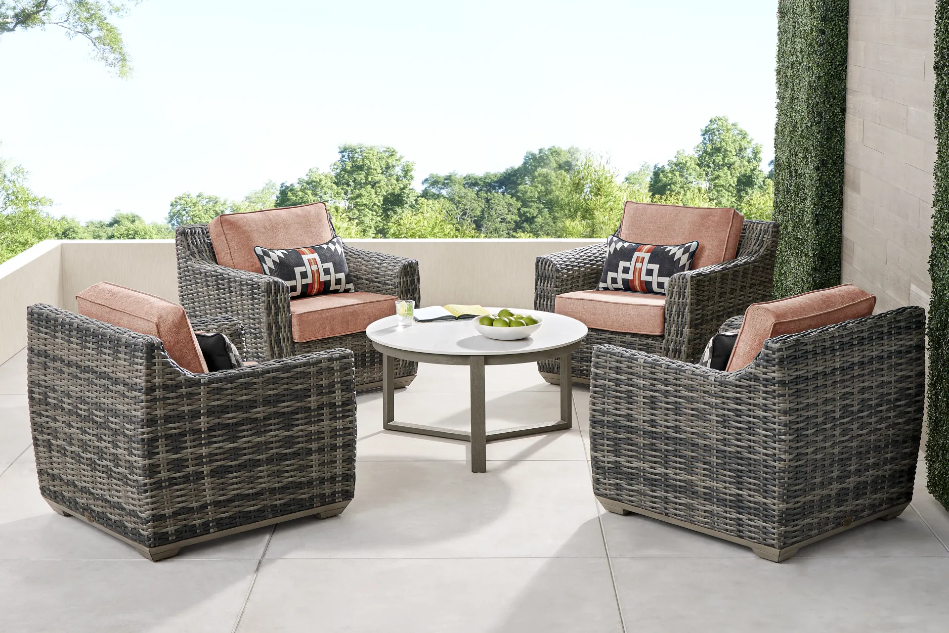 Montecello Gray 5 Pc Outdoor Chat Set with Terracotta Cushions - Image 1
