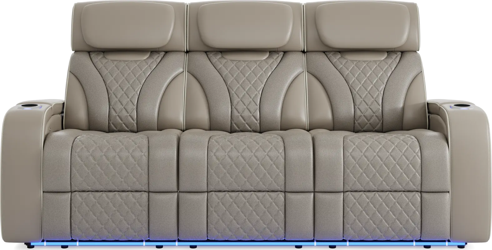 Horizon Ridge Beige Leather Triple Power Reclining Sofa with Massage and Heat