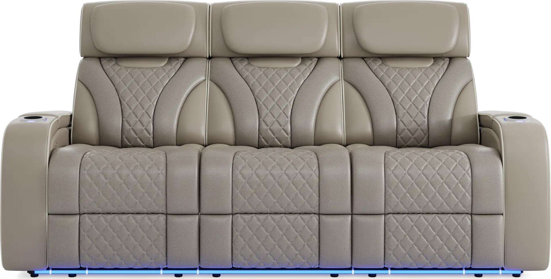 Horizon Ridge Beige Leather Triple Power Reclining Sofa with Massage and Heat