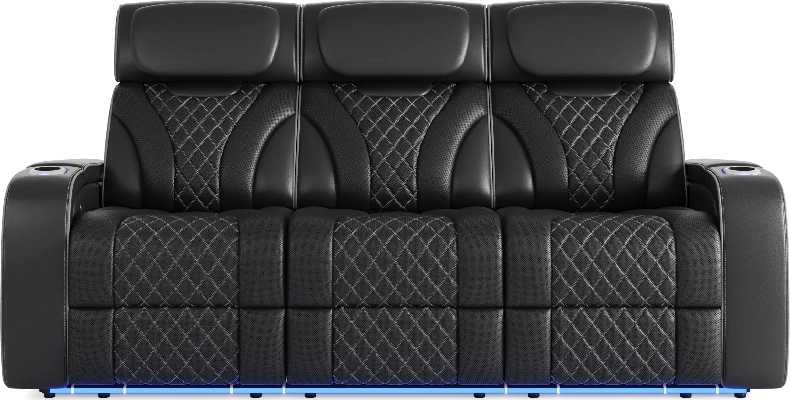Horizon Ridge Black Leather Triple Power Reclining Sofa with Massage and Heat