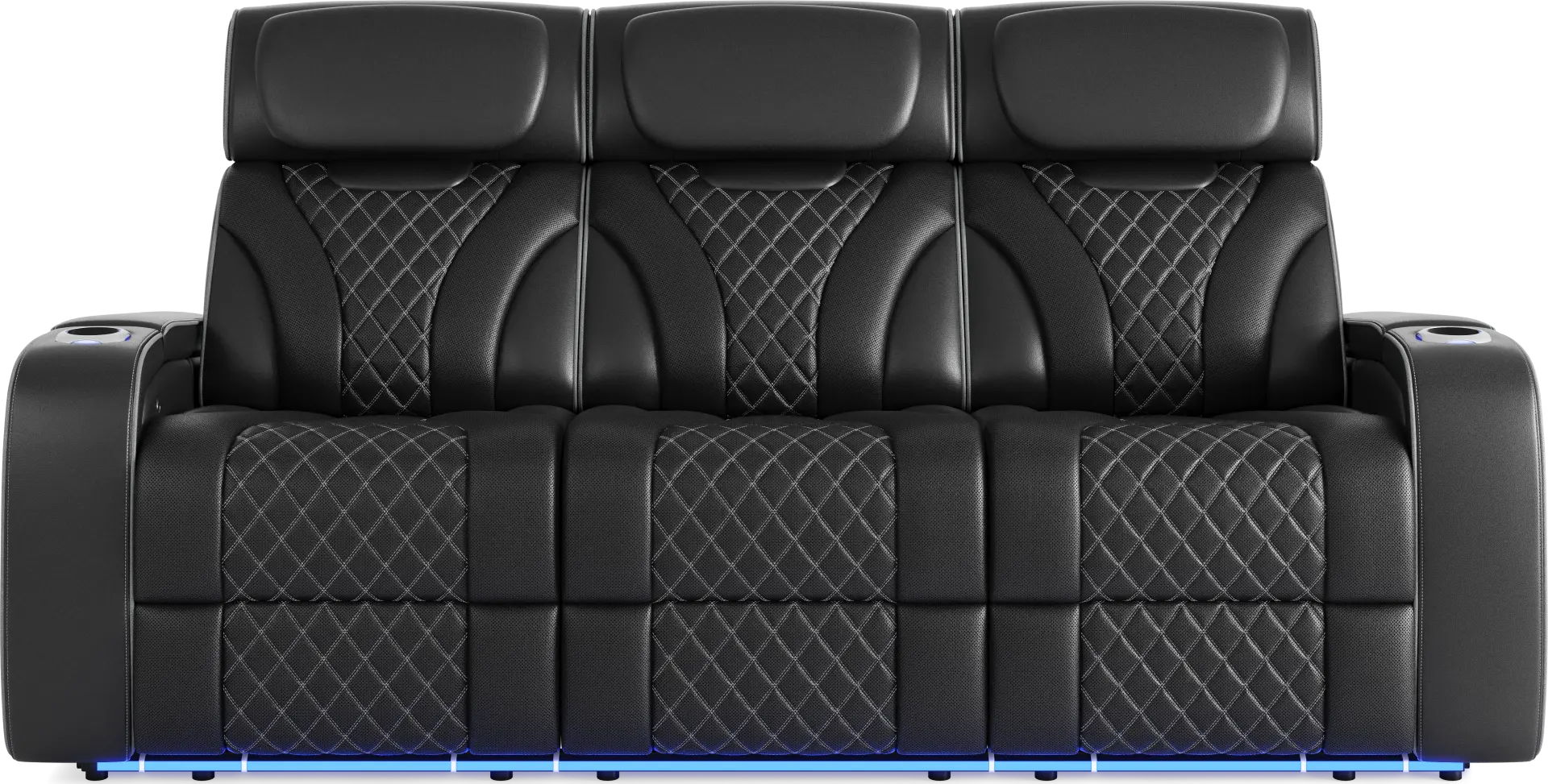 Horizon Ridge Black Leather Triple Power Reclining Sofa with Massage and Heat