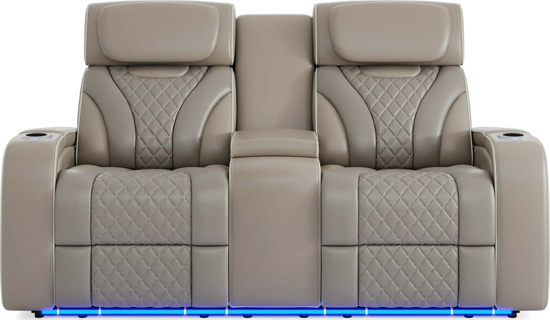 Horizon Ridge Beige Leather Triple Power Reclining Console Loveseat with Massage and Heat - Image 2