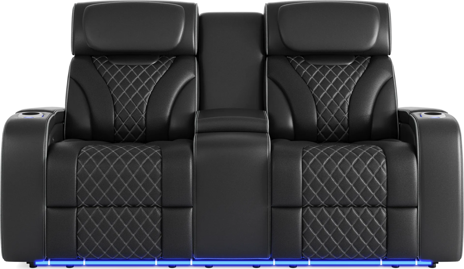 Horizon Ridge Black Leather Triple Power Reclining Console Loveseat with Massage and Heat - Image 2